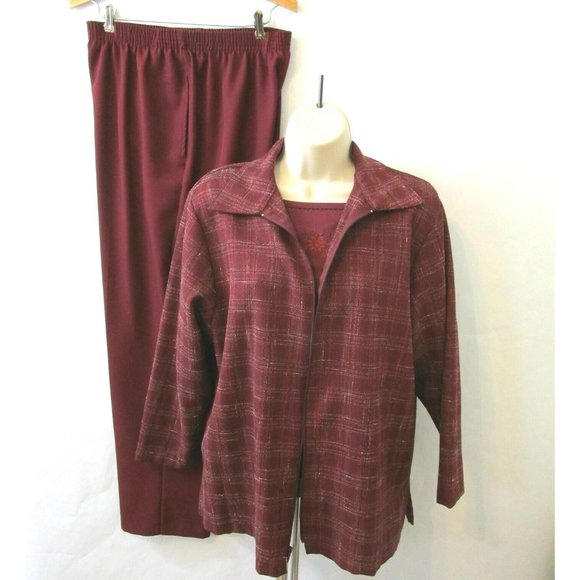 BonWorth Jacket Pants Top Size Petite M Career Casual Burgundy Red 3 Piece Set - Picture 2 of 11